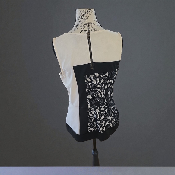Worthington Black and Cream Lace Trim Top - Picture 2 of 4